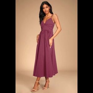 Lulus- Cue the Cuteness Mauve Purple Twist-Front Midi Dress